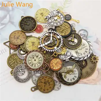 Julie Wang 10pcs Náhodne Zmiešané Hodiny Hodinky Charms Zliatiny Náhrdelník Prívesok Nájsť Šperky Čo Steampunk Príslušenstvo