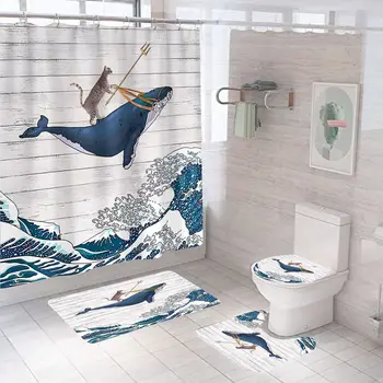 Vtipné Mačku Veľryba Vaňa Opony Nepremokavé Sprchové Závesy Polyester Cartoon Vaňa Vytlačené Opony pre Kúpeľňa Decor Dropship